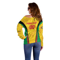 Custom Amazon Warriors Guyana Cricket Off Shoulder Sweater Ready For Glory Yellow Version - Wonder Print Shop