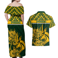 South Africa Rugby Couples Matching Off Shoulder Maxi Dress and Hawaiian Shirt Go Springboks African Pattern - Wonder Print Shop
