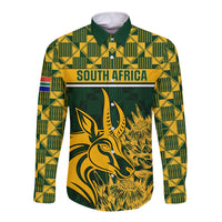 South Africa Rugby Long Sleeve Button Shirt Go Springboks African Pattern - Wonder Print Shop