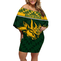 South Africa Rugby Off Shoulder Short Dress Go Springboks African Pattern - Wonder Print Shop