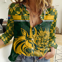 South Africa Rugby Women Casual Shirt Go Springboks African Pattern - Wonder Print Shop