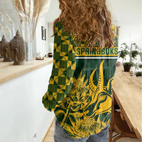 South Africa Rugby Women Casual Shirt Go Springboks African Pattern - Wonder Print Shop