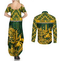 Custom South Africa Rugby Couples Matching Summer Maxi Dress and Long Sleeve Button Shirts Go Springboks African Pattern - Wonder Print Shop