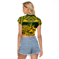 Custom South Africa Rugby Raglan Cropped T Shirt Go Springboks African Pattern - Wonder Print Shop