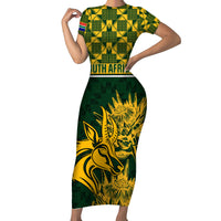 Custom South Africa Rugby Short Sleeve Bodycon Dress Go Springboks African Pattern - Wonder Print Shop