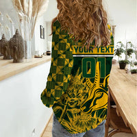 Custom South Africa Rugby Women Casual Shirt Go Springboks African Pattern - Wonder Print Shop