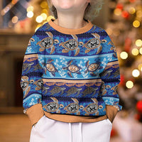 Hawaii Turtles Pattern Special Blue Kid Ugly Christmas Sweater - Wonder Print Shop