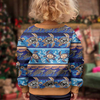Hawaii Turtles Pattern Special Blue Kid Ugly Christmas Sweater - Wonder Print Shop