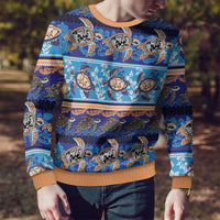 Hawaii Turtles Pattern Special Blue Ugly Christmas Sweater - Wonder Print Shop