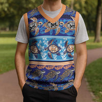 Hawaii Turtles Pattern Special Blue Christmas Knitted V-Neck Vest - Wonder Print Shop
