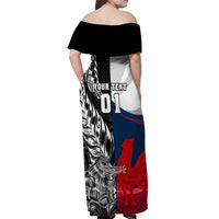 Custom New Zealand And France Rugby Off Shoulder Maxi Dress XV de France Kiwi Silver Fern 2023 World Cup - Wonder Print Shop