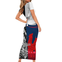 Custom New Zealand And France Rugby Short Sleeve Bodycon Dress XV de France Kiwi Silver Fern 2023 World Cup - Wonder Print Shop