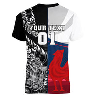 Custom New Zealand And France Rugby Women V Neck T Shirt XV de France Kiwi Silver Fern 2023 World Cup - Wonder Print Shop