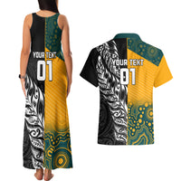 Custom New Zealand And Australia Rugby Couples Matching Tank Maxi Dress and Hawaiian Shirt Wallabies Kiwi Silver Fern 2023 World Cup - Wonder Print Shop