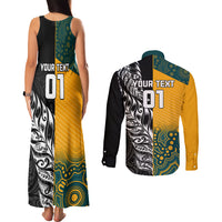 Custom New Zealand And Australia Rugby Couples Matching Tank Maxi Dress and Long Sleeve Button Shirts Wallabies Kiwi Silver Fern 2023 World Cup - Wonder Print Shop