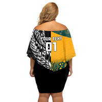 Custom New Zealand And Australia Rugby Family Matching Off Shoulder Short Dress and Hawaiian Shirt Wallabies Kiwi Silver Fern 2023 World Cup - Wonder Print Shop