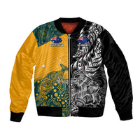 Custom New Zealand And Australia Rugby Sleeve Zip Bomber Jacket Wallabies Kiwi Silver Fern 2023 World Cup - Wonder Print Shop