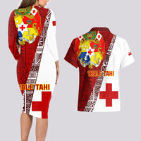 Tonga Rugby Couples Matching Long Sleeve Bodycon Dress and Hawaiian Shirt Tongan Go 2023 World Cup - Wonder Print Shop