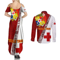 Tonga Rugby Couples Matching Summer Maxi Dress and Long Sleeve Button Shirts Tongan Go 2023 World Cup - Wonder Print Shop