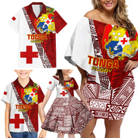 Tonga Rugby Family Matching Off Shoulder Short Dress and Hawaiian Shirt Tongan Go 2023 World Cup - Wonder Print Shop