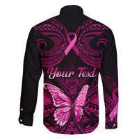 Personalised Pink Out Family Matching Long Sleeve Bodycon Dress and Hawaiian Shirt Breast Cancer Awareness Polynesian Pattern Black Version - Wonder Print Shop