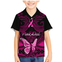 Personalised Pink Out Family Matching Mermaid Dress and Hawaiian Shirt Breast Cancer Awareness Polynesian Pattern Black Version - Wonder Print Shop