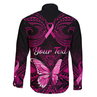 Personalised Pink Out Family Matching Off Shoulder Maxi Dress and Hawaiian Shirt Breast Cancer Awareness Polynesian Pattern Black Version - Wonder Print Shop