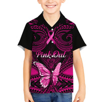 Personalised Pink Out Family Matching Puletasi Dress and Hawaiian Shirt Breast Cancer Awareness Polynesian Pattern Black Version - Wonder Print Shop