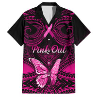 Personalised Pink Out Family Matching Short Sleeve Bodycon Dress and Hawaiian Shirt Breast Cancer Awareness Polynesian Pattern Black Version - Wonder Print Shop