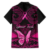 Black Hawaiian shirt with pink heart, butterfly, and 'Your Text' graphic