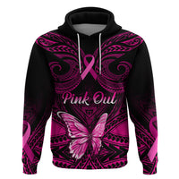 Personalised Pink Out Hoodie Breast Cancer Awareness Polynesian Pattern Black Version - Wonder Print Shop