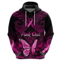 Personalised Pink Out Hoodie Breast Cancer Awareness Polynesian Pattern Black Version - Wonder Print Shop