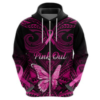 Personalised Pink Out Hoodie Breast Cancer Awareness Polynesian Pattern Black Version - Wonder Print Shop