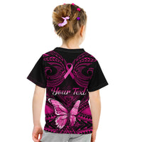 Personalised Pink Out Kid T Shirt Breast Cancer Awareness Polynesian Pattern Black Version - Wonder Print Shop