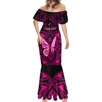Personalised Pink Out Mermaid Dress Breast Cancer Awareness Polynesian Pattern Black Version - Wonder Print Shop
