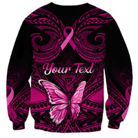 Personalised Pink Out Sweatshirt Breast Cancer Awareness Polynesian Pattern Black Version - Wonder Print Shop