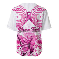Personalised Pink Out Baseball Jersey Breast Cancer Awareness Polynesian Pattern White Version - Wonder Print Shop