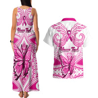 Personalised Pink Out Couples Matching Tank Maxi Dress and Hawaiian Shirt Breast Cancer Awareness Polynesian Pattern White Version - Wonder Print Shop