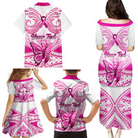 Personalised Pink Out Family Matching Puletasi Dress and Hawaiian Shirt Breast Cancer Awareness Polynesian Pattern White Version - Wonder Print Shop