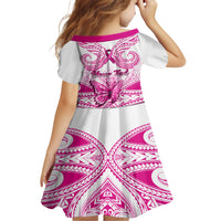 Personalised Pink Out Family Matching Short Sleeve Bodycon Dress and Hawaiian Shirt Breast Cancer Awareness Polynesian Pattern White Version - Wonder Print Shop