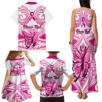 Personalised Pink Out Family Matching Tank Maxi Dress and Hawaiian Shirt Breast Cancer Awareness Polynesian Pattern White Version - Wonder Print Shop