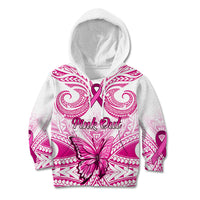 Personalised Pink Out Kid Hoodie Breast Cancer Awareness Polynesian Pattern White Version - Wonder Print Shop