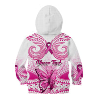 Personalised Pink Out Kid Hoodie Breast Cancer Awareness Polynesian Pattern White Version - Wonder Print Shop