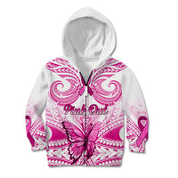 Personalised Pink Out Kid Hoodie Breast Cancer Awareness Polynesian Pattern White Version - Wonder Print Shop