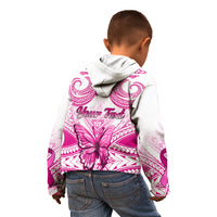 Personalised Pink Out Kid Hoodie Breast Cancer Awareness Polynesian Pattern White Version - Wonder Print Shop