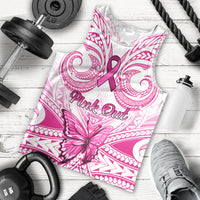 Personalised Pink Out Men Tank Top Breast Cancer Awareness Polynesian Pattern White Version - Wonder Print Shop