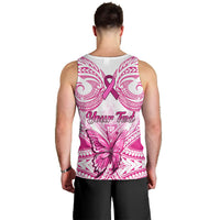 Personalised Pink Out Men Tank Top Breast Cancer Awareness Polynesian Pattern White Version - Wonder Print Shop