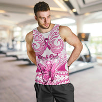 Personalised Pink Out Men Tank Top Breast Cancer Awareness Polynesian Pattern White Version - Wonder Print Shop