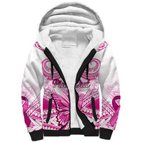 Personalised Pink Out Sherpa Hoodie Breast Cancer Awareness Polynesian Pattern White Version - Wonder Print Shop