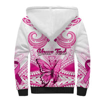 Personalised Pink Out Sherpa Hoodie Breast Cancer Awareness Polynesian Pattern White Version - Wonder Print Shop